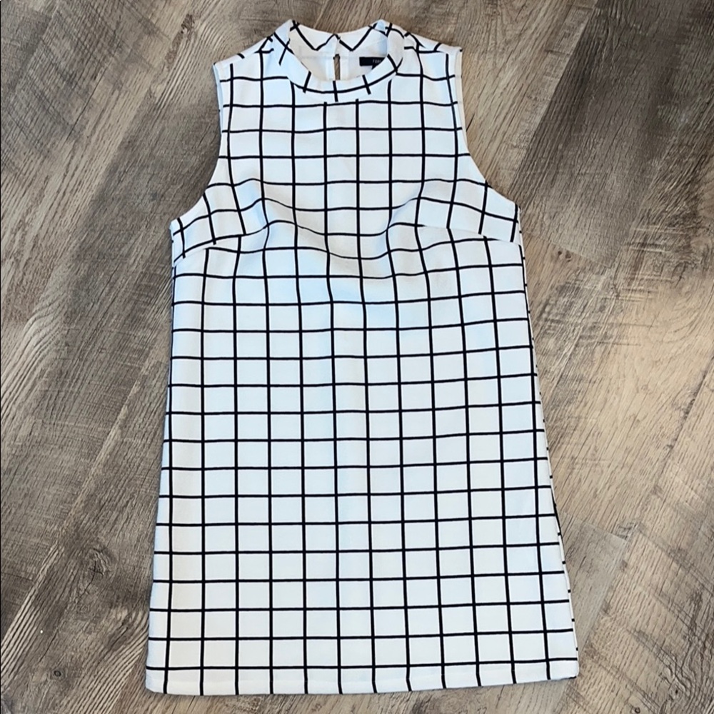 Forever 21 White Black Grid Print Mock Neck Sleeveless Mini Dress Women's
